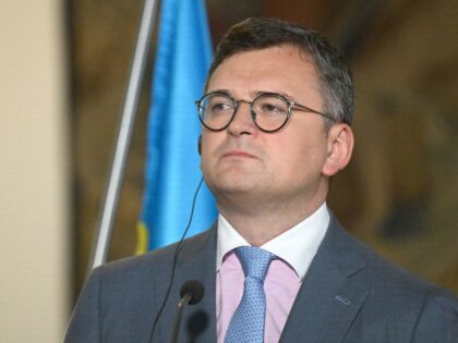 Ukrainian Foreign Minister Dmytro Kuleba is pictured during a joint press conference with