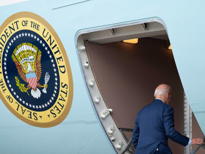 President Joe Biden boards Air Force One at Joint Base Andrews in Maryland on September 7, 2023. Bi