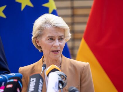 06 September 2023, Belgium, Brüssel: Ursula von der Leyen, President of the European Commission, speaks during a statement at the Representation of the State of Lower Saxony to the European Union in Brussels. The heads of government of the German states had discussed with EU Commission President von der Leyen, …
