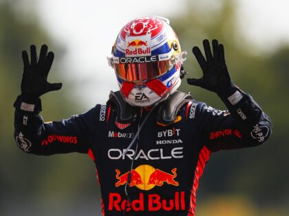 MONZA, ITALY - SEPTEMBER 03: Race winner Max Verstappen of the Netherlands and Oracle Red Bull Racing celebrates his record tenth consecutive race win in parc ferme during the F1 Grand Prix of Italy at Autodromo Nazionale Monza on September 03, 2023 in Monza, Italy. (Photo by Joe Portlock - …