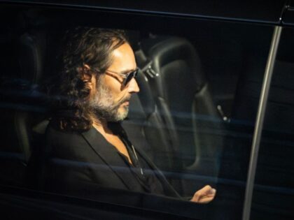 Russell Brand leaves the Troubabour Wembley Park theatre in north-west London after performing a comedy set. He faces claims about his sexual behaviour at the height of his fame. He has vehemently denied the allegations. Picture date: Saturday September 16, 2023. (Photo by James Manning/PA Images via Getty Images)