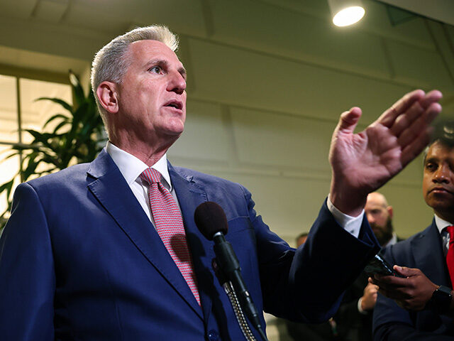 U.S. Speaker of the House Kevin McCarthy (R-CA) speaks to reporters as he leaves a House R