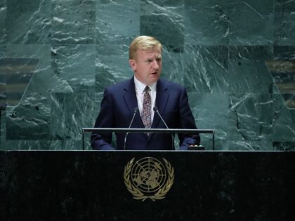 Britain's Deputy Prime Minister Oliver Dowden addresses the 78th United Nations General Assembly at UN headquarters in New York City on September 22, 2023. (Photo by Leonardo Munoz / AFP) (Photo by LEONARDO MUNOZ/AFP via Getty Images)