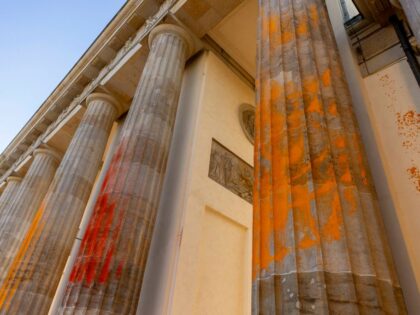 BERLIN, GERMANY - SEPTEMBER 17: Brandenburg Gate stands spray-painted on September 17, 202