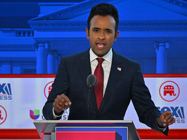 Entrepreneur Vivek Ramaswamy speaks during the second Republican presidential primary deba