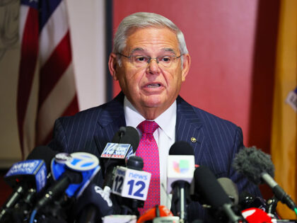 Sen. Bob Menendez (D-NY) speaks during a press conference at Hudson County Community Colle