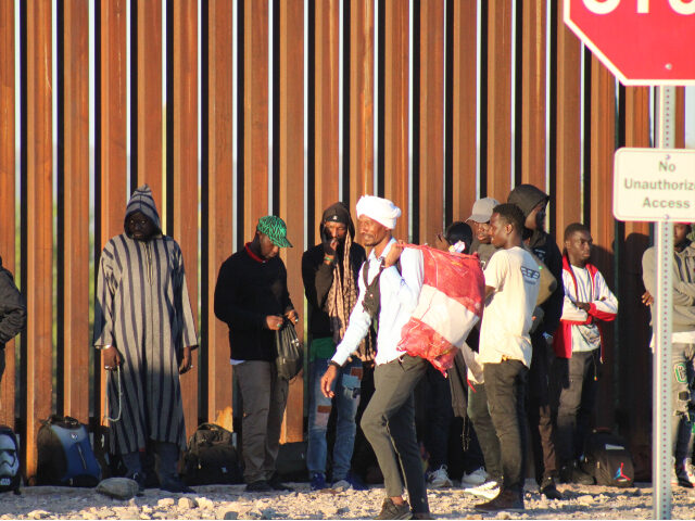 A large group of migrants cross border near Lukeville, Arizona. (Randy Clark/Breitbart Tex