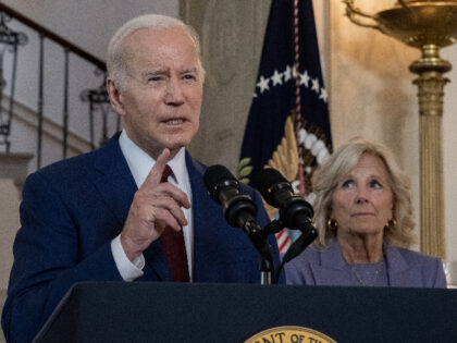 US President Joe Biden speaks during a memorial event with First Lady Jill Biden at the Wh
