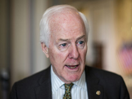 Senator John Cornyn, a Republican from Texas, speaks with members of the media following a