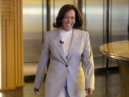 U.S. Vice President Kamala Harris arrives for an interview with the Associated Press on th
