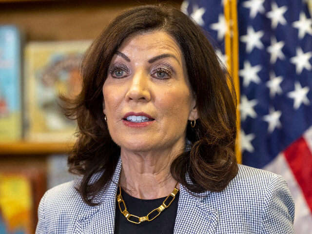 Elmont, N.Y.: New York Governor Kathy Hochul during an appearance at the Dutch Broadway Elementary School in Elmont, New York on May 9, 2023 in Elmont. (Photo by Howard Schnapp/Newsday RM via Getty Images)