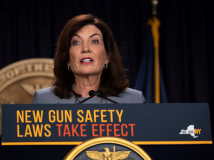 FILE - New York Gov. Kathy Hochul speaks during a news conference about upcoming "Gun