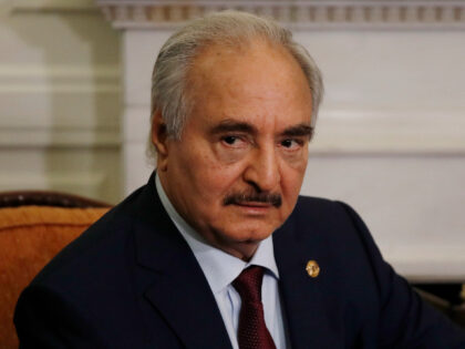 FILE - This Jan. 17, 2020, file photo is Libyan Gen. Khalifa Hifter during a meeting in Athens. Egypt’s president met Tuesday, Sept. 14, 2021, with Libya’s parliament speaker and a powerful military commander as Cairo pushes for the withdrawal of foreign forces and mercenaries and the holding of elections …