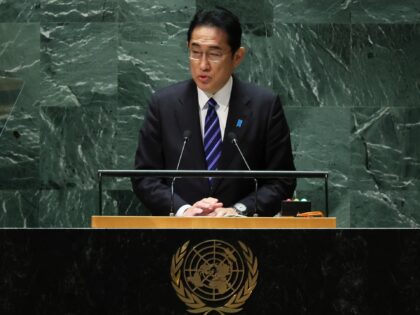 NEW YORK, NEW YORK - SEPTEMBER 19: Japanese Prime Minister Kishida Fumio speaks during the