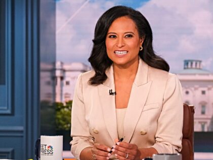 MEET THE PRESS -- Pictured: Kristen Welker appears on her first show as moderator of "Meet the Press" in Washington D.C., Sep. 17, 2023. -- (Photo by: William B. Plowman/NBC via Getty Images)