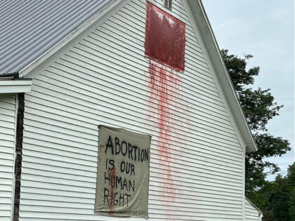 A Maine church was vandalized on Saturday night with the words “Abortion Is Our Human Ri