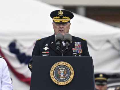 VIRGINIA, UNITED STATES - SEPTEMBER 29: Outgoing Chairman of the Joint Chiefs of Staff General Mark Milley speaks during an Armed Forces Farewell Tribute in his honor at Joint Base Myer-Henderson Hall in Arlington, Virginia, United States on September 29, 2023. (Photo by Celal Gunes/Anadolu Agency via Getty Images)