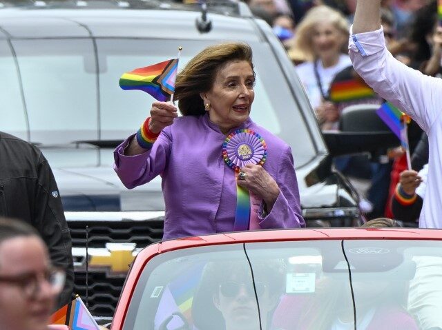 SAN FRANCISCO, CALIFORNIA - JUNE 25: Congresswoman Nancy Pelosi and Congressman Adam Schiff ride during the 53rd Annual San Francisco Pride Parade And Celebration on June 25, 2023 in San Francisco, California. (Arun Nevader/Getty)