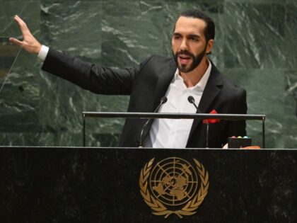 El Salvador President Nayib Armando Bukele addresses the 78th United Nations General Assembly at UN headquarters in New York City on September 19, 2023. (ANGELA WEISS/AFP via Getty Images)