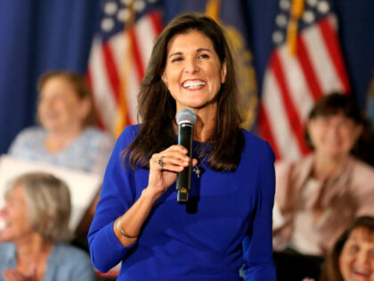 Republican presidential candidate Nikki Haley campaigns on Wednesday in Bedford, NH. (Photo by Matt Stone/MediaNews Group/Boston Herald via Getty Images)May 24, 2023