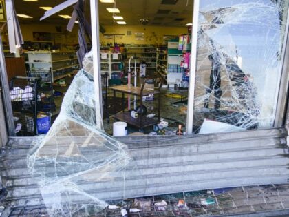 Shown is the aftermath of ransacked liquor store in Philadelphia, Wednesday, Sept. 27, 202