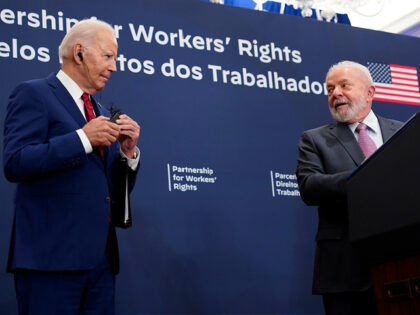 President Joe Biden and Brazil's President Luiz Inacio Lula da Silva announce the launch of a partnership for workers' rights during a meeting in New York, Wednesday, Sept. 20, 2023. (AP Photo/Susan Walsh)