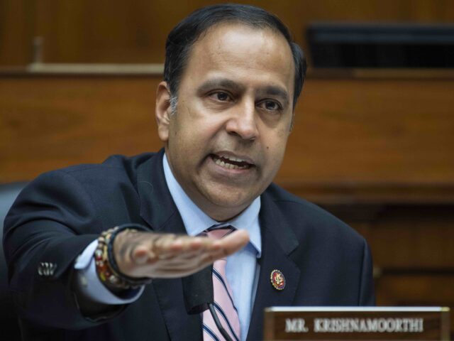 Rep. Raja Krishnamoorthi, D-Ill., questions Postmaster General Louis DeJoy during a House
