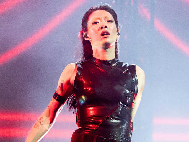 GLASTONBURY, ENGLAND - JUNE 24: Rina Sawayama performs at Day 4 of Glastonbury Festival 20