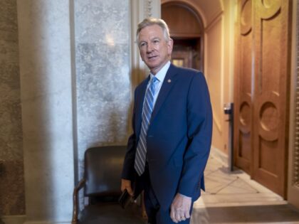 Sen. Tommy Tuberville (R-AL) a member of the Senate Armed Services Committee, leaves the chamber at the Capitol in Washington, Tuesday, May 16, 2023. Tuberville continues to hold up a slew of military appointments over his opposition to Pentagon abortion policies, which provide travel funds and support for troops and …