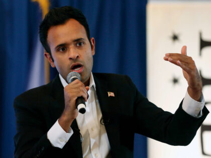 Republican presidential hopeful Vivek Ramaswamy speaks during a campaign stop on Friday, S