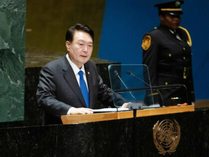 Yoon Suk-yeol, South Korea's president, speaks during the United Nations General Assembly (UNGA) in New York, US, on Wednesday, Sept. 20, 2023. Global leaders descend upon midtown Manhattan this week for speeches, meetings and receptions, an annual migration to the United Nations meant to tackle the world's biggest problems. (Jeenah …
