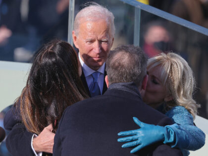 WASHINGTON, DC - JANUARY 20: President Joe Biden and first lady Jill Biden hug Hunter Biden and daughter Ashley Biden after being sworn in as U.S. president during his inauguration on the West Front of the U.S. Capitol on January 20, 2021 in Washington, DC. During today's inauguration ceremony Joe …