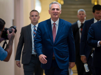 Speaker of the House Kevin McCarthy, R-Calif., arrives to meet with the House Republican Conference about launching an impeachment inquiry into President Joe Biden, at the Capitol in Washington, Thursday, Sept. 14, 2023. (AP Photo/J. Scott Applewhite)