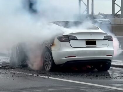 Green Inferno: Tesla Model 3 Engulfed in Flames After Hitting Debris on New Jersey Road