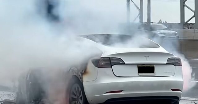 Green Inferno: Tesla Model 3 Engulfed in Flames After Hitting Debris on New Jersey Road