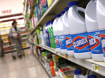 SAN FRANCISCO, CA - FEBRUARY 11: Bottles of Clorox bleach sit on a shelf at a grocery stor