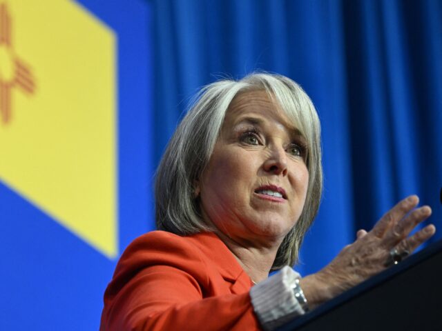 New Mexico State Governor Michelle Lujan Grisham speaks at a rally hosted by the Democrati