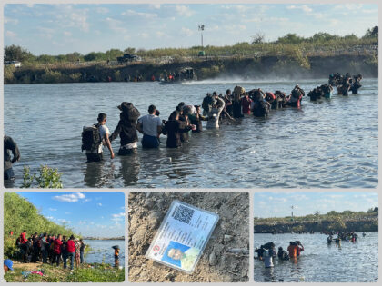 Nearly 3,000 migrants begin crossing Rio Grande into Eagle Pass, Texas, on September 20.(R