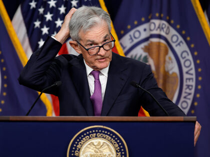 Federal Reserve Board Chairman Jerome Powell speaks during a news conference after a Feder