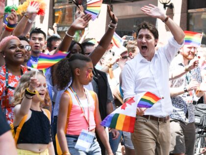 TORONTO, ONTARIO - JUNE 23: Prime Minister Justin Trudeau began marching with participants on Yonge St. at the 39th Annual Toronto Pride Parade on Sunday June 23, 2019 in Toronto, Canada. (Photo by George Pimentel/Getty Images)