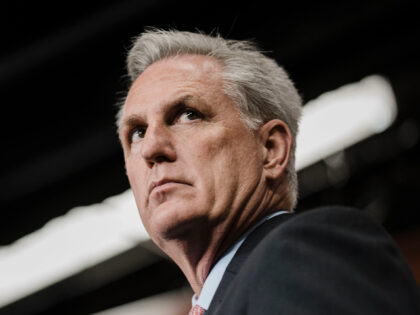 WASHINGTON, DC - JANUARY 20: House Minority Leader Kevin McCarthy (R-CA) attends a House Republican Conference news confernce as members pack the stage on Capitol Hill on Thursday, Jan. 20, 2022 in Washington, DC. (Kent Nishimura / Los Angeles Times via Getty Images)