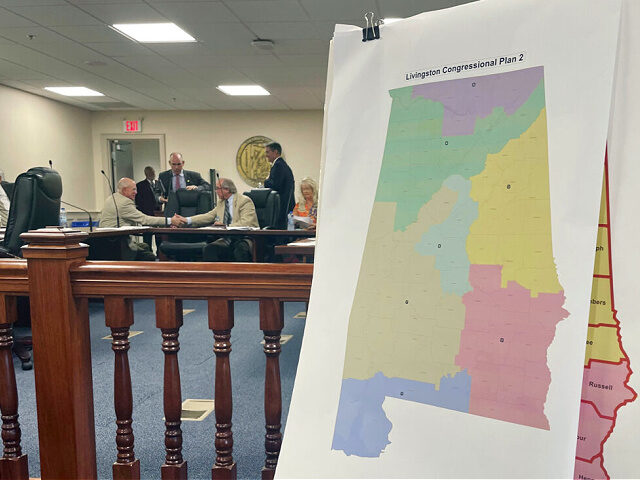 FILE - A map of a GOP proposal to redraw Alabama's congressional districts is displayed at