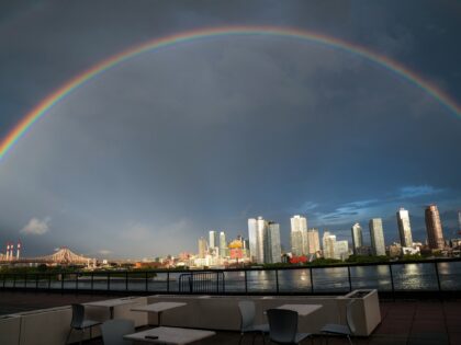 NEW YORK, US - SEPTEMBER 11: Stunning rainbow appears over Queens, New York City on Monday, September 11, 2023. (Photo by Selcuk Acar/Anadolu Agency via Getty Images)