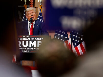 Former President Donald Trump speaks in Clinton Township, Mich., Wednesday, Sept. 27, 2023. (AP Photo/Mike Mulholland)