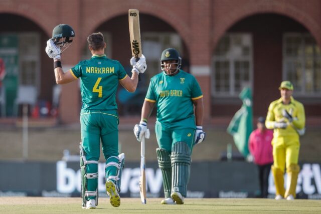 Aiden Markram reached his century with a boundary from the final ball of South Africa's in