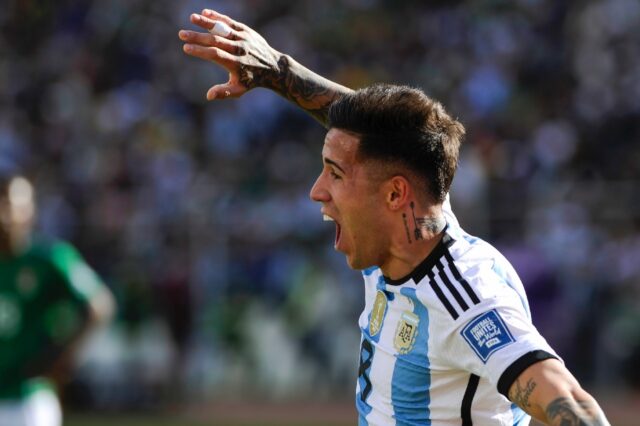 Argentina midfielder Enzo Fernandez scored his team's first goal during the World Cup Sout