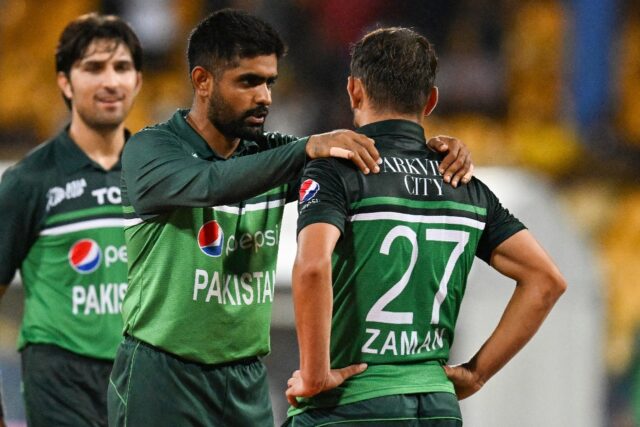Babar Azam (C) said his side felt the absence of two of its pace spearheads, but that he w