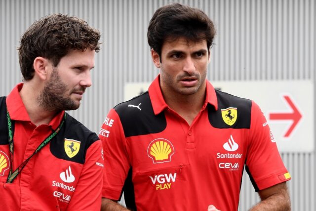 Ferrari's Spanish driver Carlos Sainz prepares for the Formula One Japanese Grand Prix rac