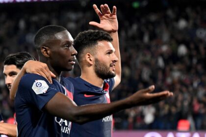 Goncalo Ramos (R) and Randal Kolo Muani both scored their first Paris Saint-Germain goals in a 4-0 destruction of Marseille in Ligue 1 on Sunday