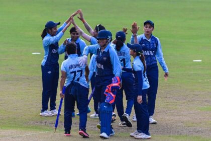 India's women celebrate winning the Asian Games cricket gold medal
